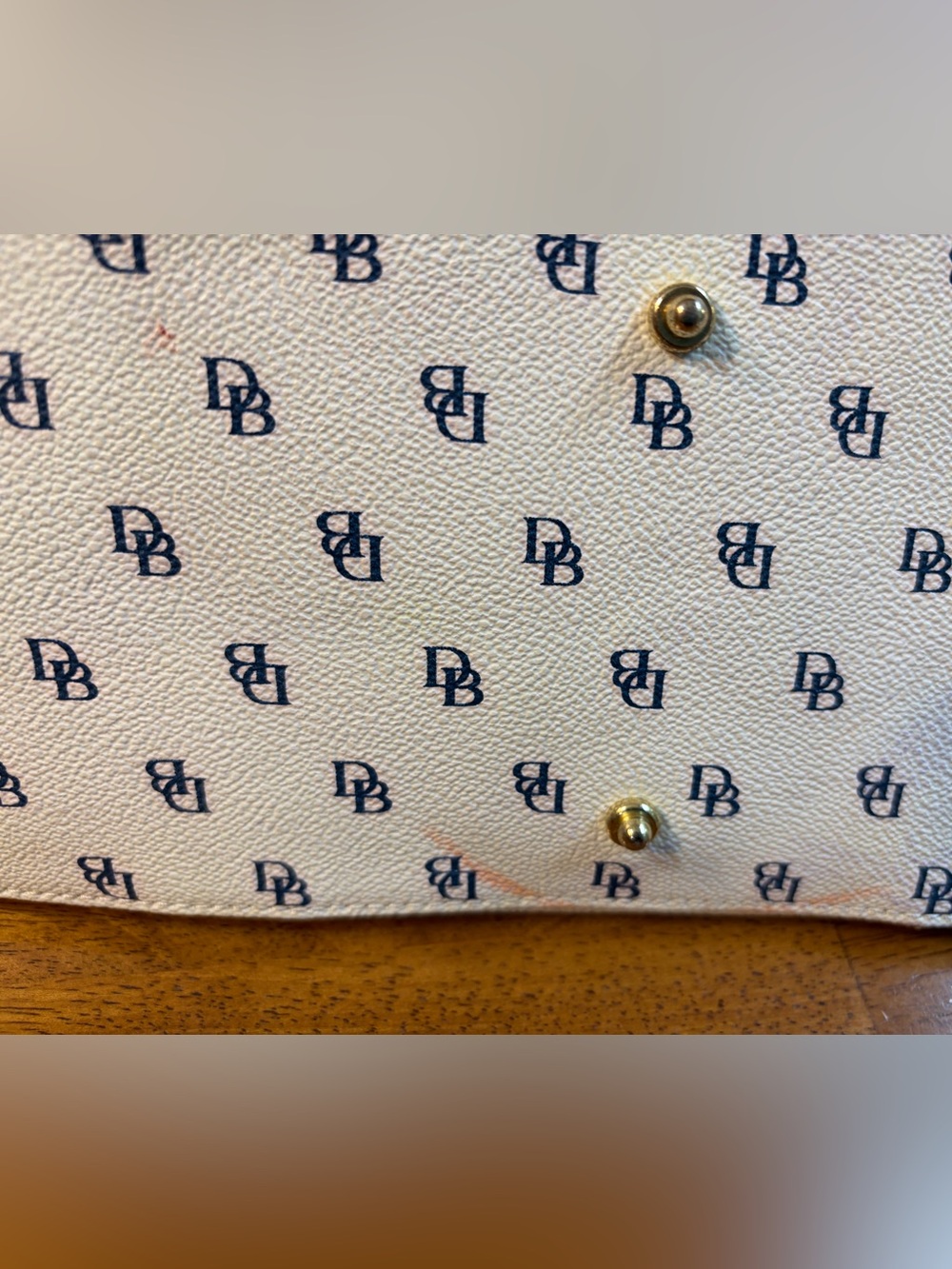 Dooney & Bourke Monogram Satchel with Tan Trim and Navy Logos - Picture 10 of 11